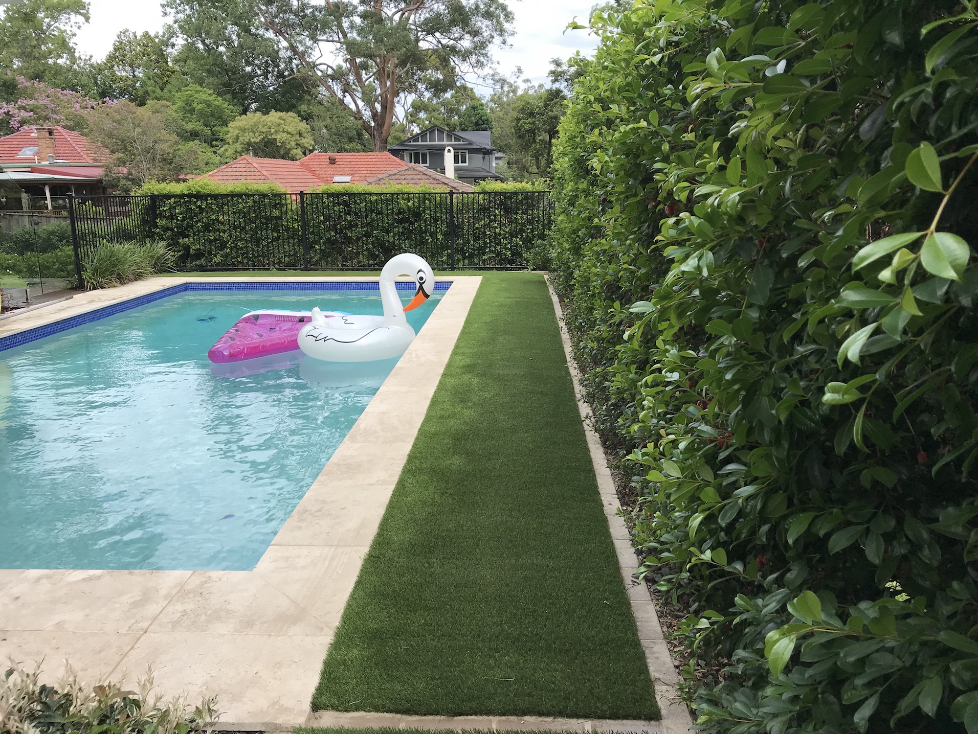 above ground pool on artificial grass